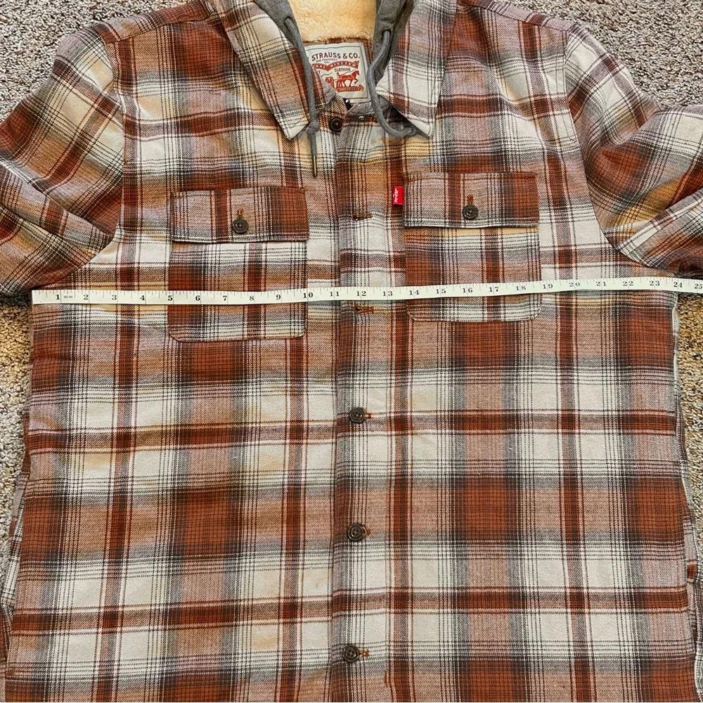 Levi's® Sherpa Lined Brown Ombre Plaid Shirt Jacket Jersey Hoodie Men’s L NEW - Picture 16 of 16